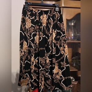 VINTAGE Black and Tan Floral A-Line Skirt
